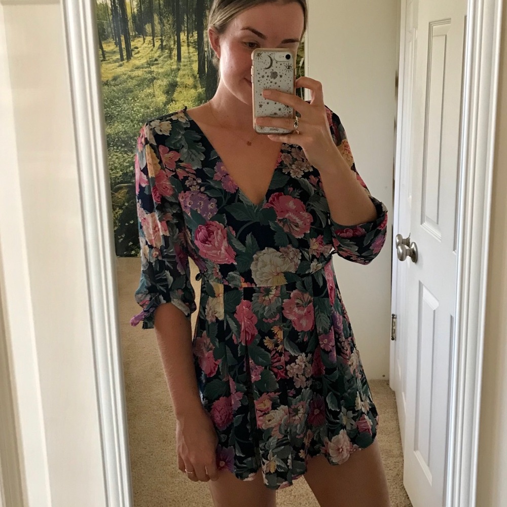 Navy Chiffon Floral Romper